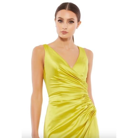 MAC DUGGAL Dress Size 4 Evening Gown Chartreuse Green Yellow NEW Satin Faux Wrap - Picture 9 of 9